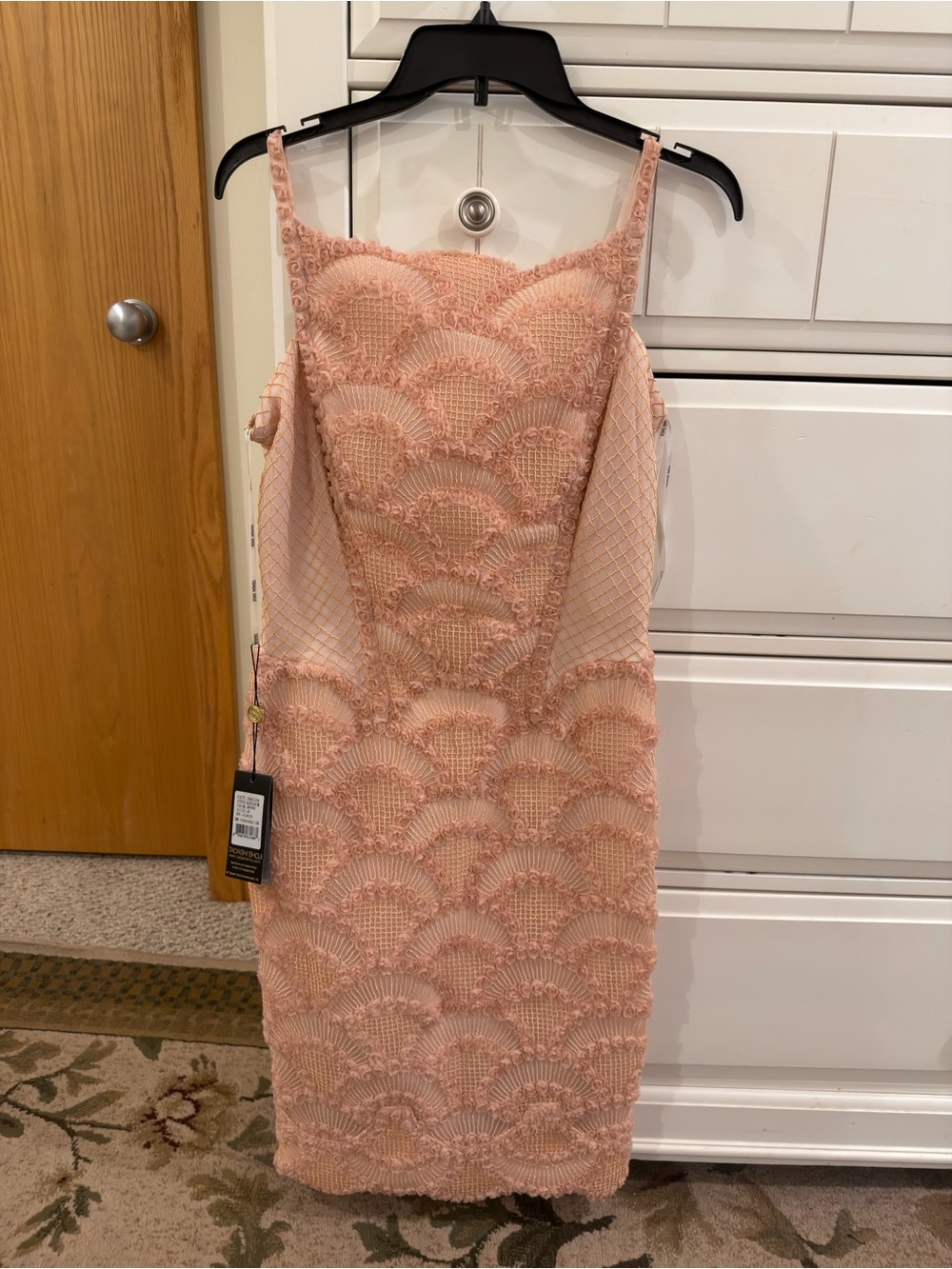 Tadashi Shoji Peach Lace-Embellished Mini Dress